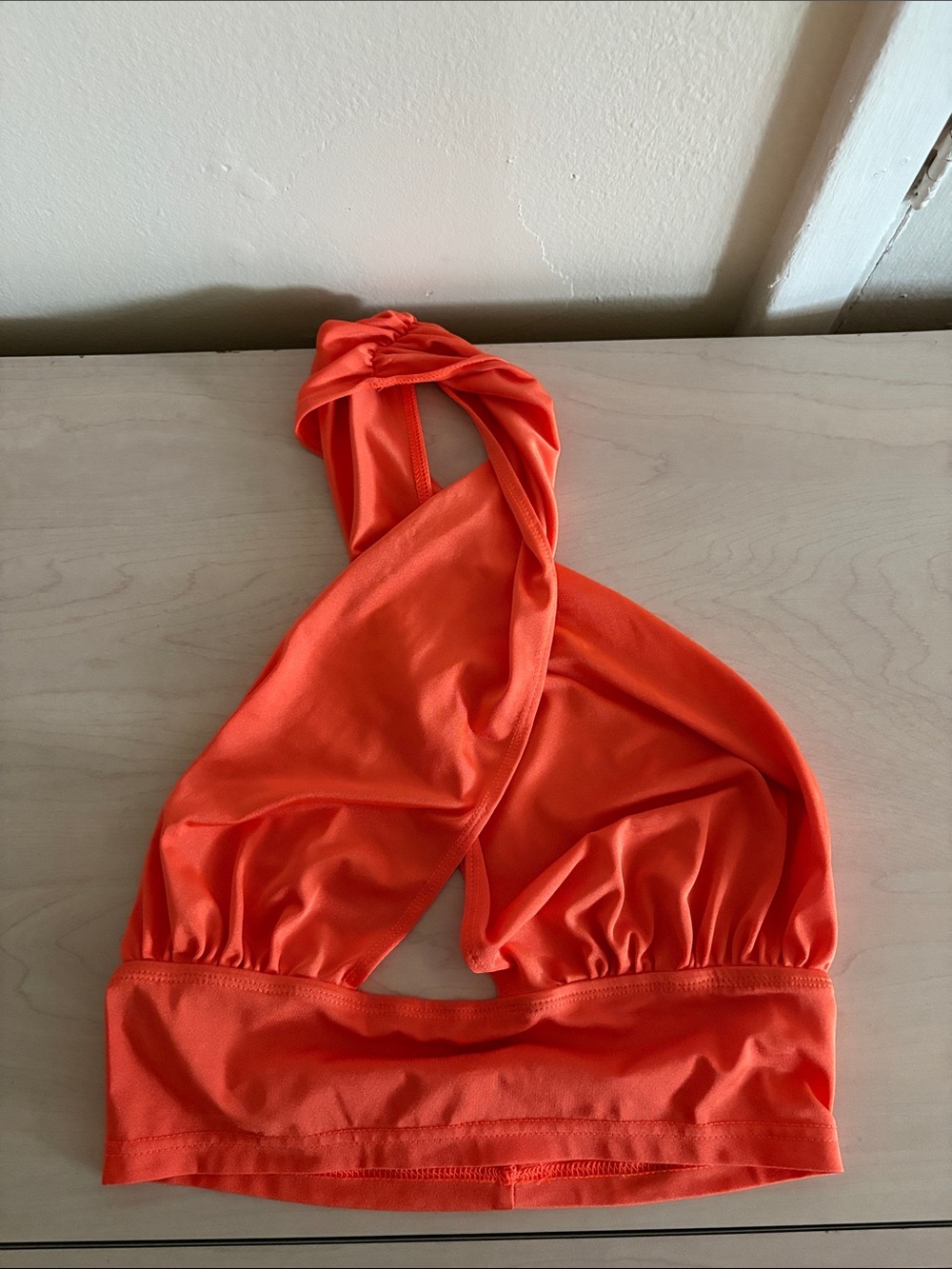 Orange halter criss cross Top